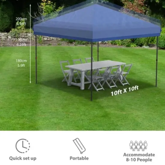 10x10 Pop Up Canopy Tent with Sidewall, One-Button Setup, Adjustable Height, Roller Bag & Sandbags, for Patio, Beach, Garden, Camping & Party Use image {2}