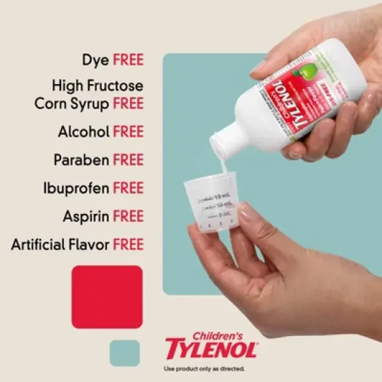 Tylenol Children's Pain + Fever Ages 2 - 11 Years - Apple Flavor Dye-Free Acetaminophen Liquid Suspension- 4 fl oz image {3}