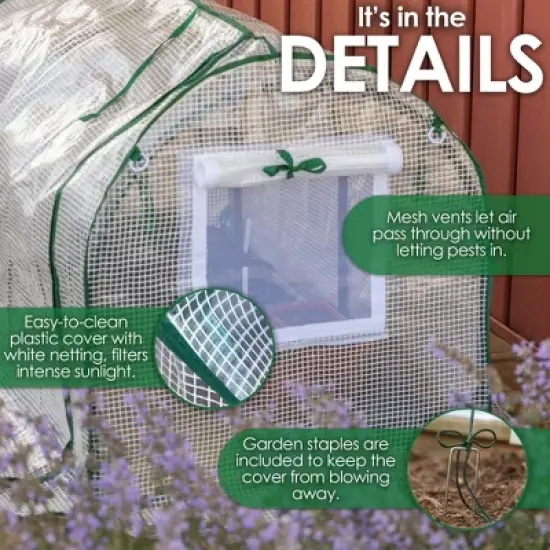 Garden Elements Indoor/Outdoor Metal Frame, Plastic Covered Cloche Round Tunnel Greenhouse with Mesh Vents, White, Mini, 47&rdquo; image {2}