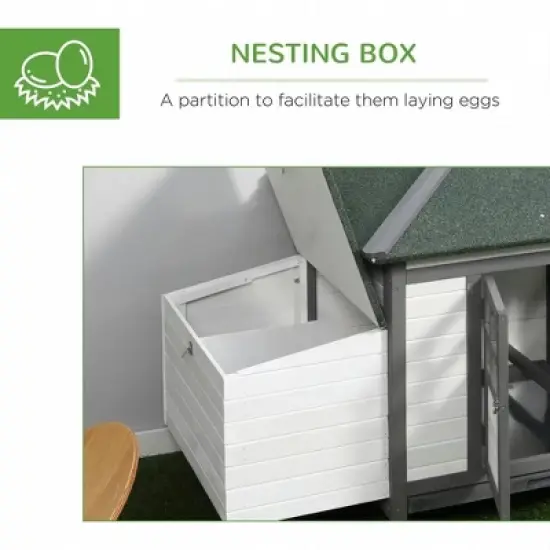 Resenkos Rabbit Hutch, Duck Cage Hutch,Chicken Coop,77" Wooden Chicken Coop with Nesting Box, Outdoor Hen House with Removable Tray, Ramp Run, Gray image {3}