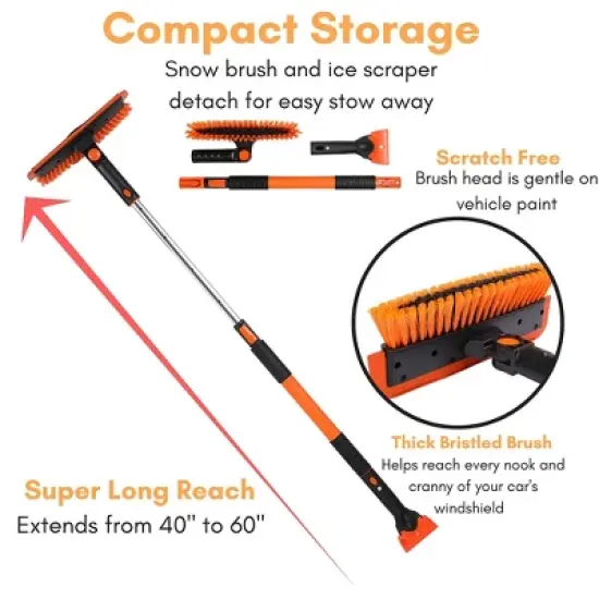 BIRDROCK HOME 60" Premium Extendable Snow Brush with Squeegee & Ice Scraper for Car or Truck image {4}