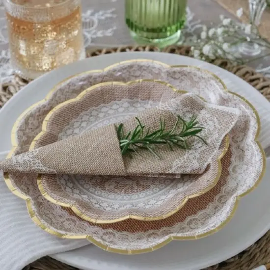 Kate Aspen 62 pcs Burlap and Lace Tableware Set image {1}