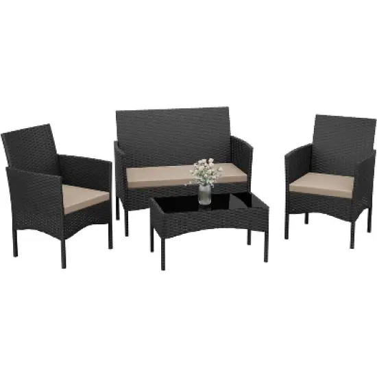 Garvee Patio Furniture Set 4 Pieces Outdoor Rattan Chair Wicker Sofa Garden Conversation Bistro Sets for Yard,Pool or Backyard image {2}