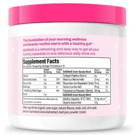 BelliWelli Daily Fiber Supplement + Probiotics, Electrolytes, Collagen, Powder - Strawberry Lemonade - 16 servings image {1}