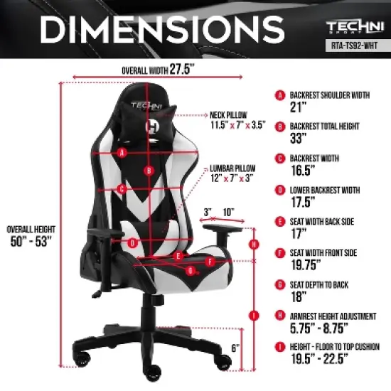 Kumasinova Adjustable Ergonomics Gaming Chair,360&deg;Swivel Office Chairs with Head&Lumbar Pillow,90-150&deg;Reclining Chair for Office&Home,250lbs Max,White image {2}