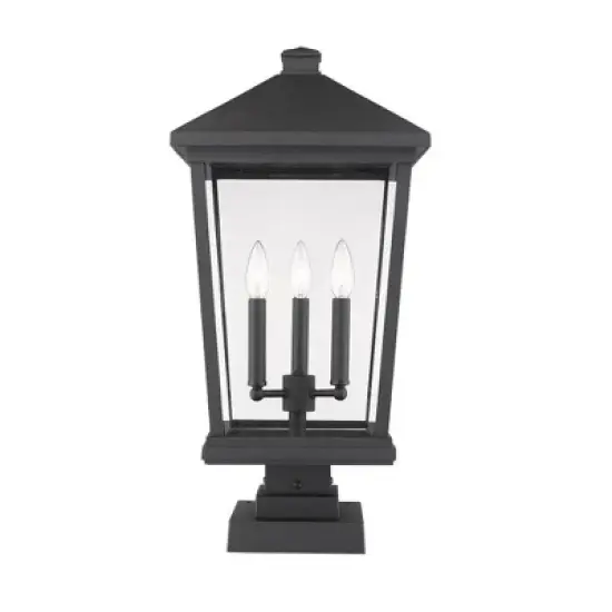 Beacon 3-Light Outdoor Post Light - Black Aluminum, Dimmable, Wet Rated, 12" x 24.75" image {2}