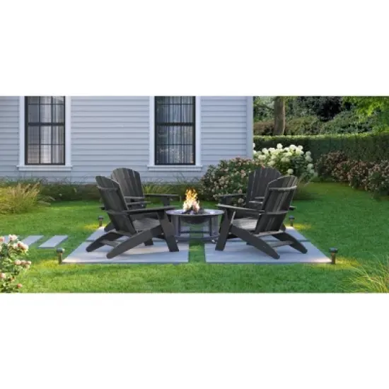 Black Adirondack Chair &uml;C Sturdy HDPE Poly Lumber for Poolside, Patio, and Garden Relaxation image {4}