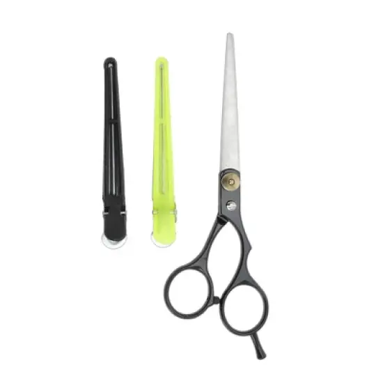 Unique Bargains Portable Hair Cutting Scissors Silver Tone Black 1 Set image {6}