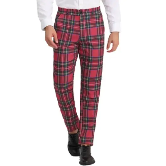 Lars Amadeus Men's Plaid Casual Regular Fit Flat Front Stretch Dress Pants image {8}