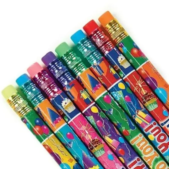 Happy Birthday Pencils (24 Pack) - Assorted Designs, Celebrate Every Day, #2 HB Lead image {1}