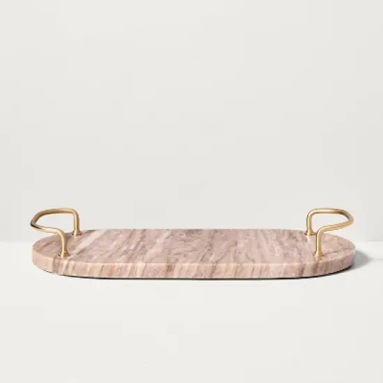 7" Marble Serving Tray with Brass Handles Warm Beige - Hearth & Hand&trade; with Magnolia: Decorative Kitchen Tray image {2}