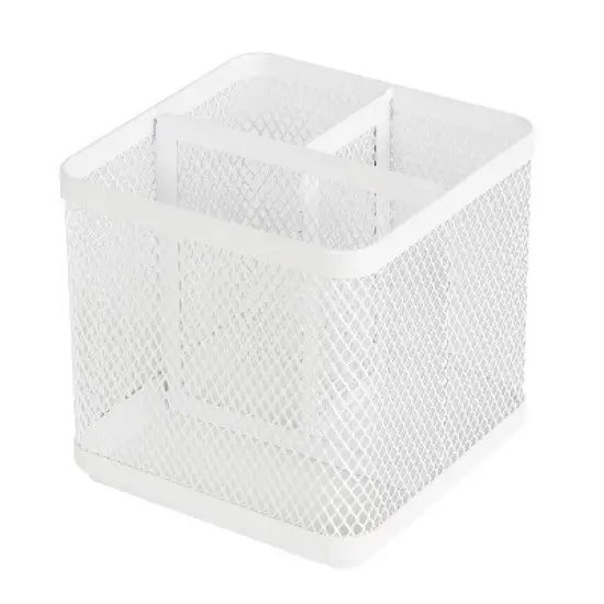 Mesh Pencil Holder White - Brightroom&trade;: Steel Desk Organizer, Pen Holder, Pencil Cup, 3.98" Height, Width & Depth image {1}