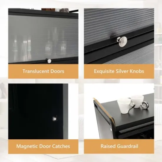 Costway 5-Tier Kitchen Baker's Rack Storage Cabinet Mobile Microwave Stand Flip-up Doors White/Black/Grey/Green image {9}