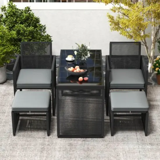 Costway 5 PCS&nbsp;PE&nbsp;Wicker&nbsp;Patio&nbsp;Dining&nbsp;Set Outdoor Conversation Set with Cushions image {3}