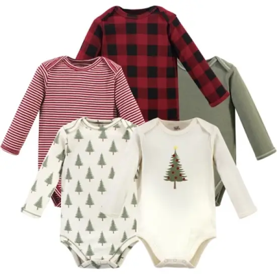 Touched by Nature Organic Cotton Long-Sleeve Bodysuits 5pk, Tree Plaid image {2}