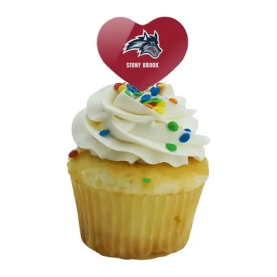 Stony Brook University Seawolves Logo Heart Love Cupcake Picks Toppers Decoration Set of 6 image {4}