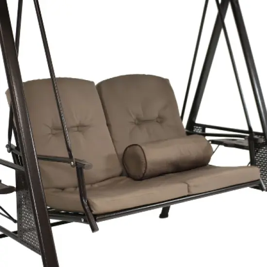 Sunnydaze 2-Person Outdoor Patio Swing with Adjustable Canopy Shade, Cushions and Pillow, Beige image {7}