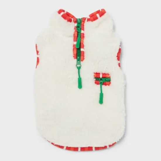 Faux Shearling Zipper with Trim Fleece Dog Vest - Wondershop&trade; Cream image {1}