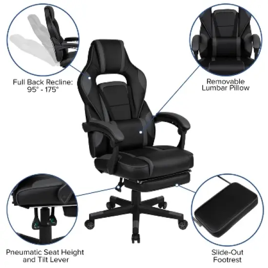 Emma and Oliver Gaming Bundle-Cup/Headphone Desk & Reclining Footrest Chair image {3}