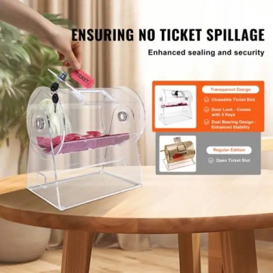 VEVOR Acrylic Raffle Drum, Professional Raffle Ticket Spinning Cage with 2 Keys, Transparent Lottery Spinning Drawing, Holds 2500 Tickets image {4}