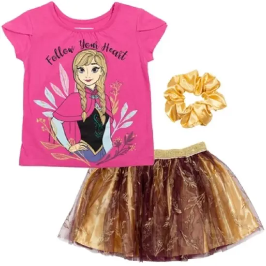 Disney Moana Princess Frozen Rapunzel Jasmine Belle Girls T-Shirt Tulle Skirt and Scrunchie 3 Piece Outfit Set Toddler image {12}