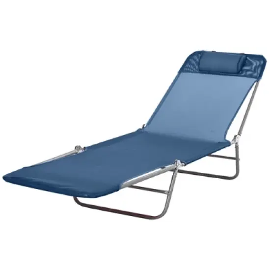 Outsunny Portable Sun Lounger, Lightweight Folding Chaise Lounge Chair w/ Adjustable Backrest & Pillow for Beach, Poolside and Patio image {3}