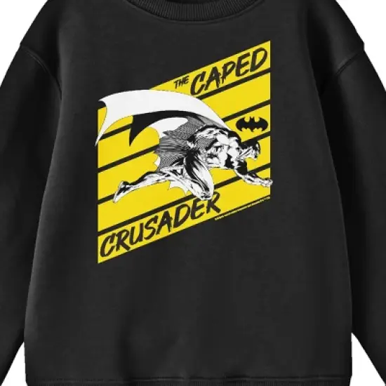 Batman Caped Crusader Line Art Youth Black Crew Neck Sweatshirt image {1}