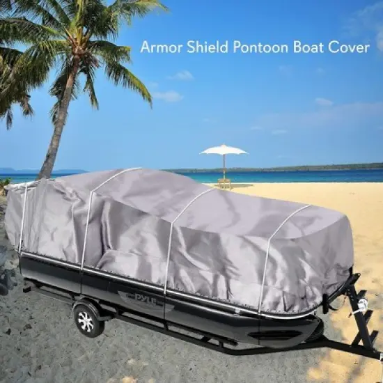 Pyle Armor Shield Trailer Guard Pontoon Boat Cover 25'-28' L Beam Width to 96'' - Tough Polyester image {3}