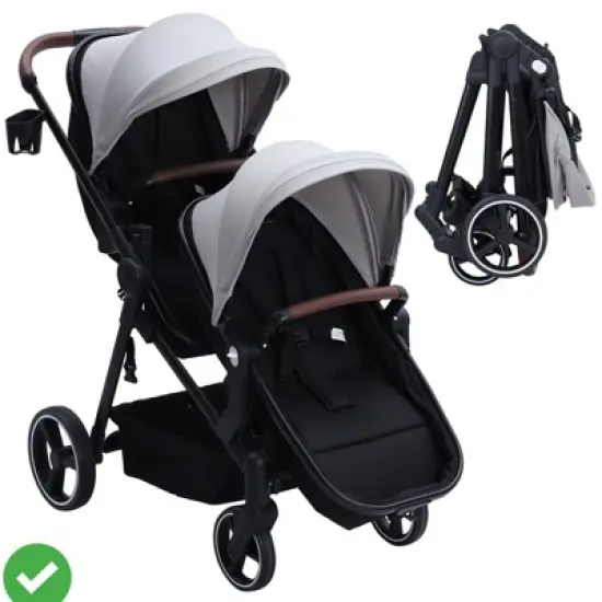 Tandem Double Stroller Newborn and Toddler, Foldable Twin Stroller with Reversible Seat image {9}