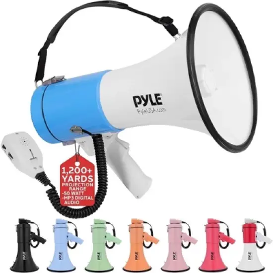 Pyle Portable Bullhorn Megaphone with Built-In Siren and MP3 Input - PMPRA514BK, 50-Watt image {13}