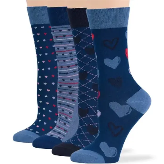Women Viscose Bamboo Patterned Dress Socks - 4 Pack L/M Black, Brown, Blue, Beige - Bird, Mushroom, Heart | 7BIGSTARS KINGDOM image {5}