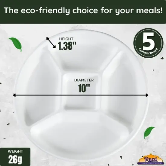 5 Compartment Round Biodegradable Divided Plates - Pack of 125 - Rani Brand Authentic Indian Products image {1}