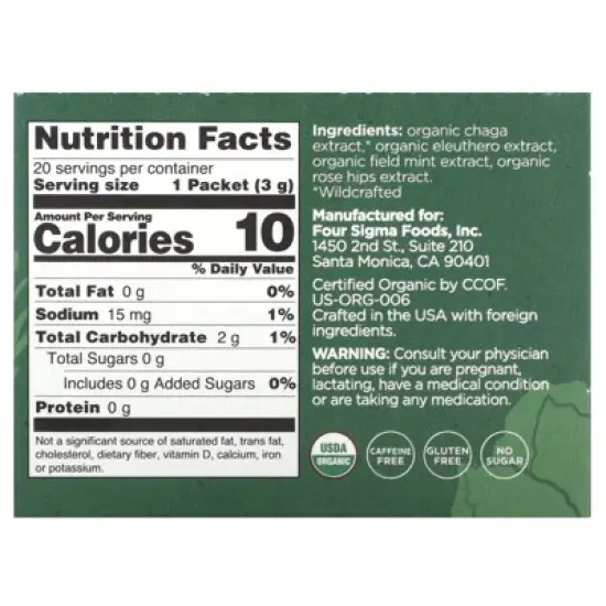 Four Sigmatic Protect, Organic Elixir Mix With Chaga Mushroom & Eleuthero, 20 Packets, 0.1 oz (3 g) Each image {1}