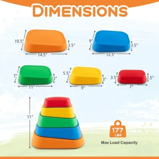 Costway 5 Pcs Balance Stepping Stones for Kids with Non-Slip Surface and Edging image {2}