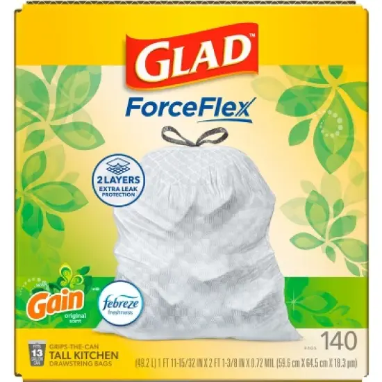 Glad ForceFlex Drawstring Trash Bags - Gain Original - 13gal/140ct image {12}