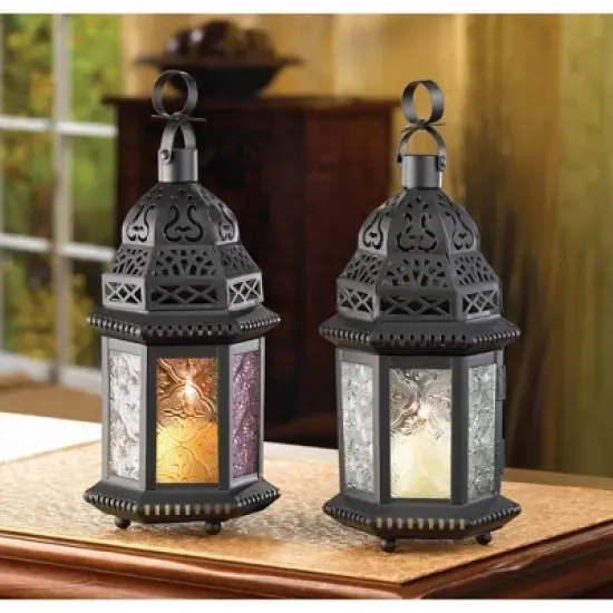 Iron/Glass Moroccan Style Outdoor Lantern - Zingz & Thingz image {2}