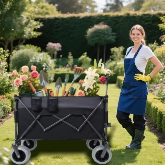 Gulches 300L XL Heavy-Duty Folding Wagon Cart, Black/Gray, 480 lbs Capacity, 9" x 4" All-Terrain Balloon Wheels image {12}