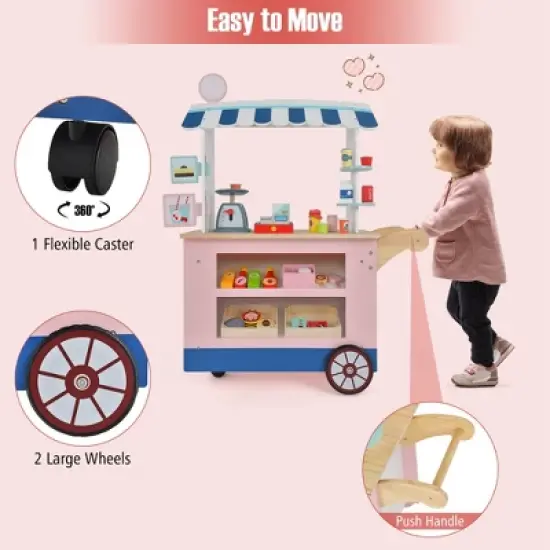 Costway Kids Snacks & Sweets Food Cart Kids Toy Cart Play Set with 30 PCS Accessories image {7}