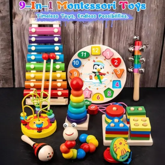 9-in-1Wooden Intellectual Development Toys, Birthday gift For Kids, Early Learning Educational Montessori Toys for  Boys Girls 3+ image {7}