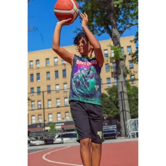 Monster Jam Graphic T-Shirt Tank Top Mesh Shorts 3 Piece Outfit Set  image {1}