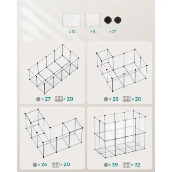 SONGMICS Pet Playpen with Floor, Small Animal Pen, Pet Fence Indoor, DIY Plastic Enclosure, 57.1 x 28.3 x 22.4 Inches, Clear image {7}