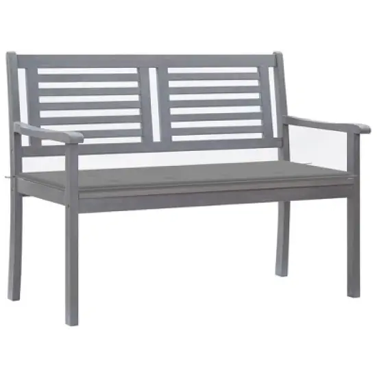 vidaXL Eucalyptus Wood Patio Loveseat Bench with Gray Cushion - Outdoor Seating for Garden, Terrace, Deck - Ergonomic 47.2"x 23.6"x 35" image {1}