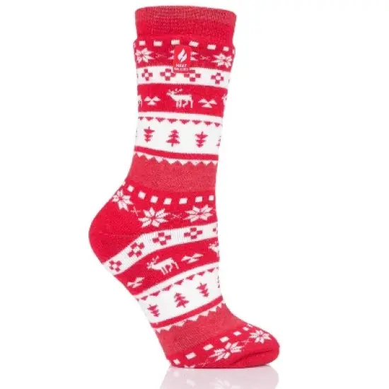 Heat Holders Lite Women's Lite Carol Festive Fairisle Crew Sock  Red/cream Us 5-9| Size Women's 5-9 - Red Festive Fairisle image {1}