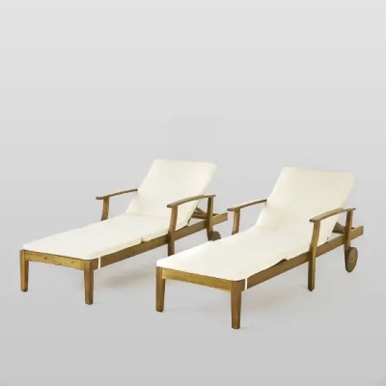 Perla 2pk Acacia Wood Chaise Lounge: Mobile Patio Furniture, Weather-Resistant - Christopher Knight Home image {5}