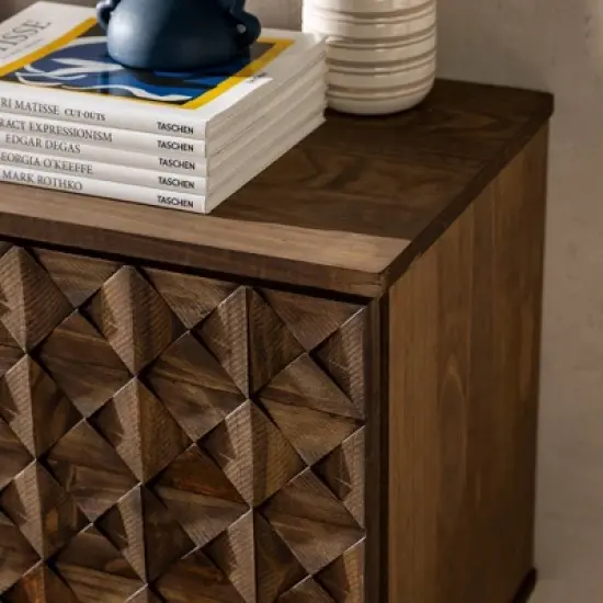 58" Modern Boho Solid Pine Wood Closed Storage Sideboard Brown - Saracina Home image {21}