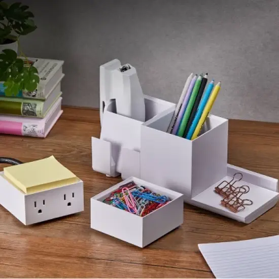 4pc Office Konnect Stackable Desk Organizer & Power Station White - Bostitch: Charging Station, Office Supplies, Metal & Plastic image {8}