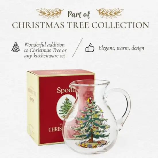 Spode Christmas Tree Glass Pitcher with Handle, 96oz, Festive Holiday Serveware, Beverage Jug image {2}