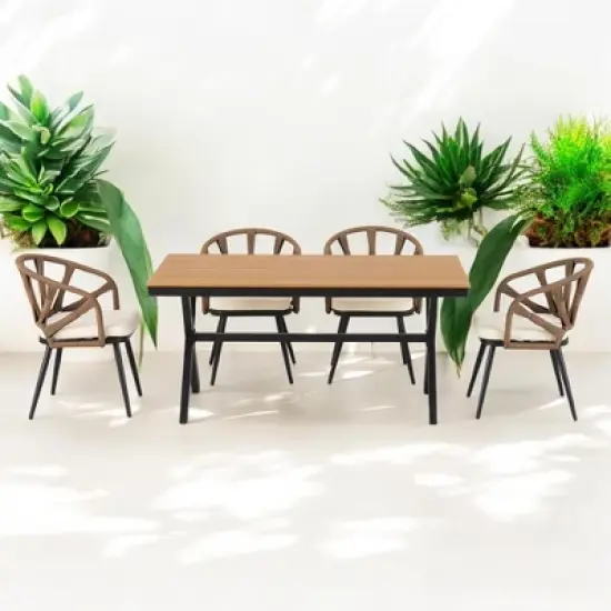 Contemporary Outdoor Set with PE Rattan Chairs and Plastic Wood Table &acirc;&acirc;&sbquo;?Weather-Resistant, Minimalist Design for Gardens, Patios, and Lawns image {10}