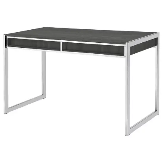 Wallice 2 Drawer Writing Desk with Chrome Base Weathered Gray - Coaster image {8}