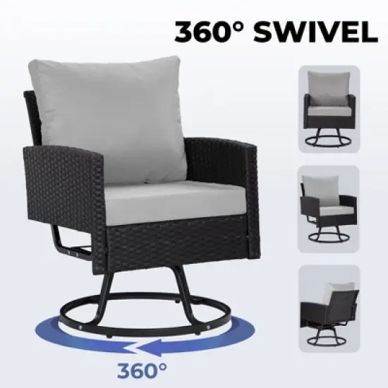 3-Piece Wicker Patio Furniture Set, Rattan Swivel Chairs with Coffee Table, Outdoor Seating for Porch, Balcony, or Garden &ndash;Wicker with Cushions image {5}